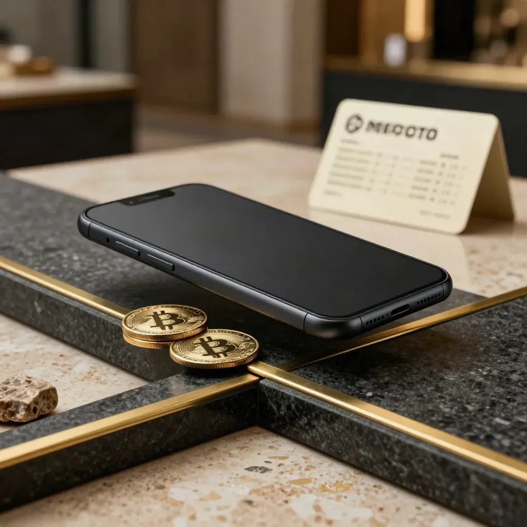 Smartphone nero con monete d’oro e linea limite in un ambiente fintech elegante.